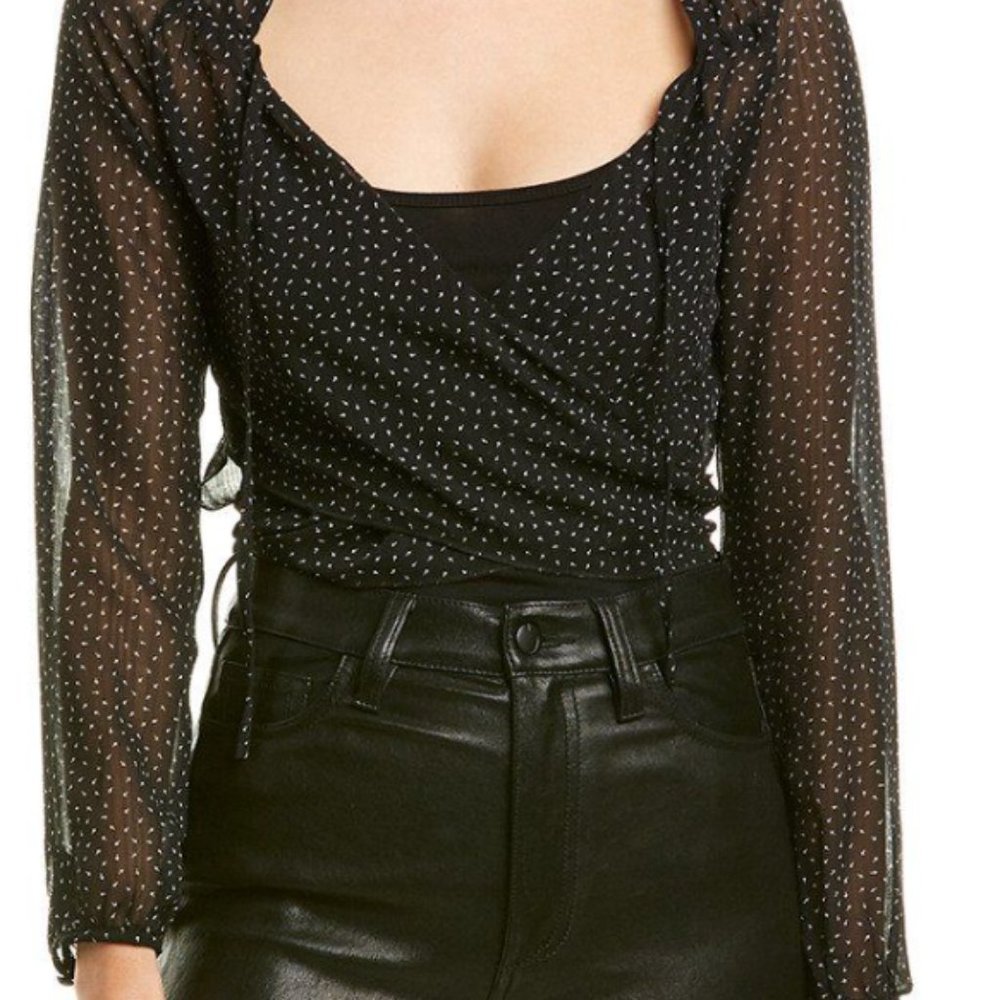 DNT Small Black Wrap Sheer Top Like New